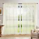 Dreaming Casa Solid Sheer Curtains 96 Inches Long Ivory Rod Pocket Voile Draperies for Bedroom Living Room, 2 Panels, Each 100" W x 96" L