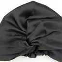 100% Mulberry Silk Bonnet Sleep Cap, Double Layer Silk Turban/Bonnet, Shower Cap, Fit for Night Hair Care, 9 Colors (Black, Adjustable Band)