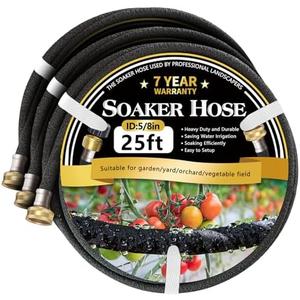 Hopegiver 5/8’’ Soaker Hose 25 ft, 1 Pack, Heavy Duty Garden Soaker Hoses with Solid Brass Fitting, Rubber Drip Hose for Garden Beds, Vegetable, Lawn, Trees Watering Irrigation (25 ft)
