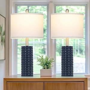 Cinyirong 24.5" Modern Ceramic Table Lamp Set of 2 for Living Room Blue Desk Lamps for Bedroom Farmhouse Bedside Nightstand Bedside Lamp End Table Lamps Blue