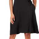 Amazon Essentials Women's Short Sleeve Faux-Wrap V Neck Dress (Black) XL