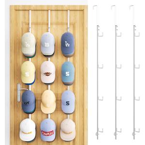 SWTYMIKI Over Door Hat Organizer - 3 Packs Metal Hanging Hat Rack with 12 Hooks Design, Baseball Cap Hanger Organizer Storage Holds up to 60 Caps for Door, Bedroom, Closet (white)