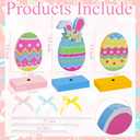 Easter Decorations for Home,3Pcs Egg Shaped Wooden Table Centerpiece Signs with Rabbit EarColorful Easter Egg Tiered Tray Decor for Home Farmhouse Kitchen Decorations