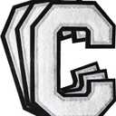 3Pcs Chenille Letter Patches Iron on Patches Varsity Letter Patches Chenille Embroidered Patch Sew On Patches for Clothing Hat Bags Jackets Shirt (White, C)