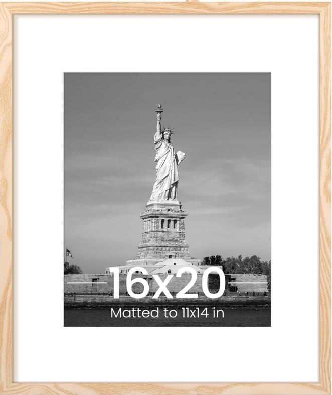 ENJOYBASICS 16x20 Picture Frame, Display Poster 11x14 with Mat or 16 x 20 Without, Wall Gallery Photo Frames, White, 1 Pack