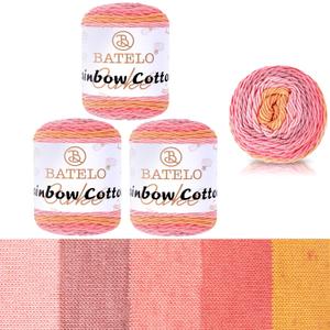 3 Pack Rainbow Cotton Cake Yarn Multicolor Cotton Crochet Yarn for Crocheting & Knitting Rug, Cushion, Home Decor Project - 45% Cotton & 55% Acrylic - 3 Light - 3.5oz/211yd - Autumn Rose