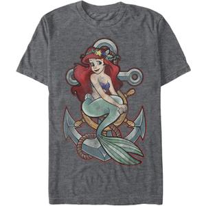 Disney Men's Little Mermaid Ariel Anchor Graphic T-Shirt, Charcoal Heather (4X-Large Big Tall)