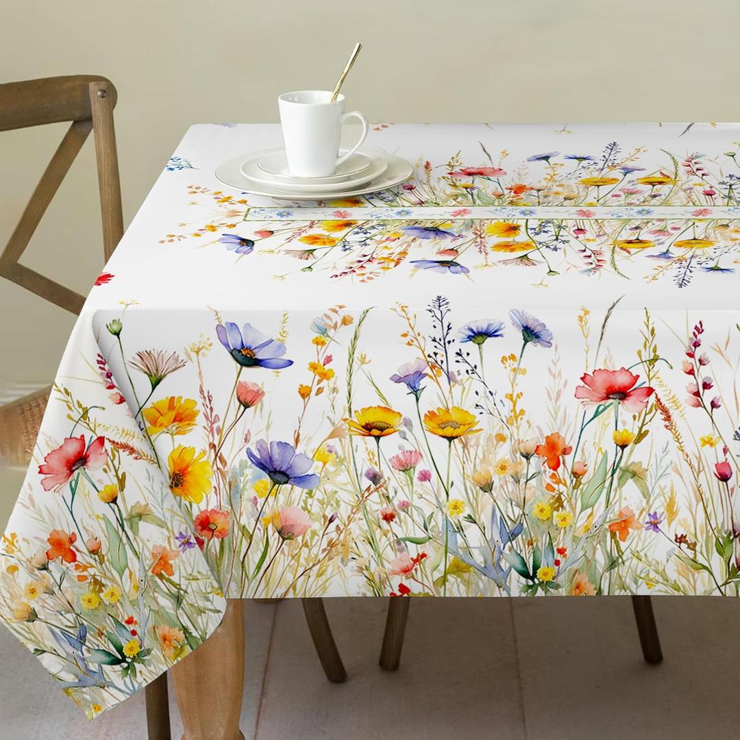 Spring Tablecloth 60x84 Inch for Rectangle Tables - Blooming Flower Spring Decorations for Home - Water Resistant Flower Table Cloth for Party,Table (Floral)