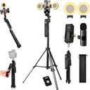 Vlogging Kit for iPhone/Andriod,70.9 Auto Face Tracking Tipod,360 Rotatable Selfie Stick Tripod, Content Creator Essentials, Yutube Starter Kit, Gesture Control w/Remote/Mic/Light