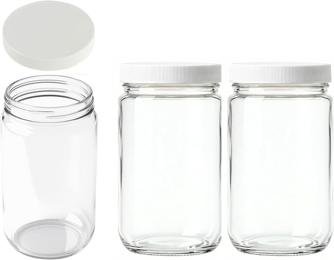 JARMING COLLECTIONS 32oz Extra Wide Mouth Glass Storage Jar with BPA-Free Plastic Lid Quart Size Airtight Mason Jar for Kitchen, Pantry, and Food Storage (Set of 3)