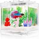 Small Betta Fish Tank, Aquarium Tank Kit with LED Lighting, 0.6 Gallon Stackable Fighting Fish Tank Set, Fish Bowl Accessories for Turtle Reptile Shrimp Crab Insects as Decoration