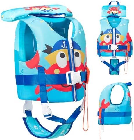 Kulahlik Toddler Swim Vest, Toddler Life Jacket 20-80 lbs Boys & Girls, Kids Floaties Swimming Jackets for 1 2 3 4 5 6 7 Years with Detchable Head Support &Grab Handle S