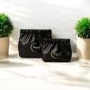 Wrinkled Bag for Women, 2-Pouch Travel Small Makeup Bag for Purse  Soft PU Plush Cosmetic Organizer Bags, Portable & Mini Makeup Organizer (Black, Small & Medium Sizes)