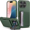 BXYJY for iPhone 16 Pro Max Wallet Case, Built-in Credit Card Holder (4-5 Cards), Camera Cover Stand, Military Grade Protection, Rugged Heavy Duty Men Protective Phone Case for iPhone 16Pro Max, Green