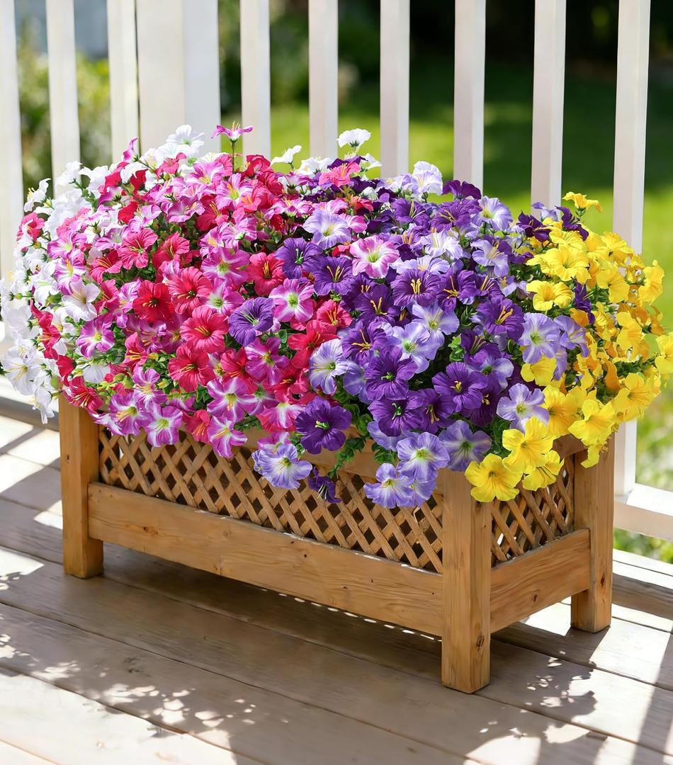 Artificial Flowers for Outdoors Decoration, 20 Bundles Faux Morning Glory with Eucalyptus Look Real UV Resistant Fake Plants Silk Flowers for Outside Yard Gardens Porch Patio Planter Home Urn, Mix