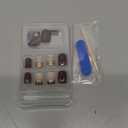 Press On Nails Medium Square Brown French Fake Nails Artificial Acrylic Gold Foil Design Glossy Reusable Coffin Nails Glue on Nails for Women 24Pcs