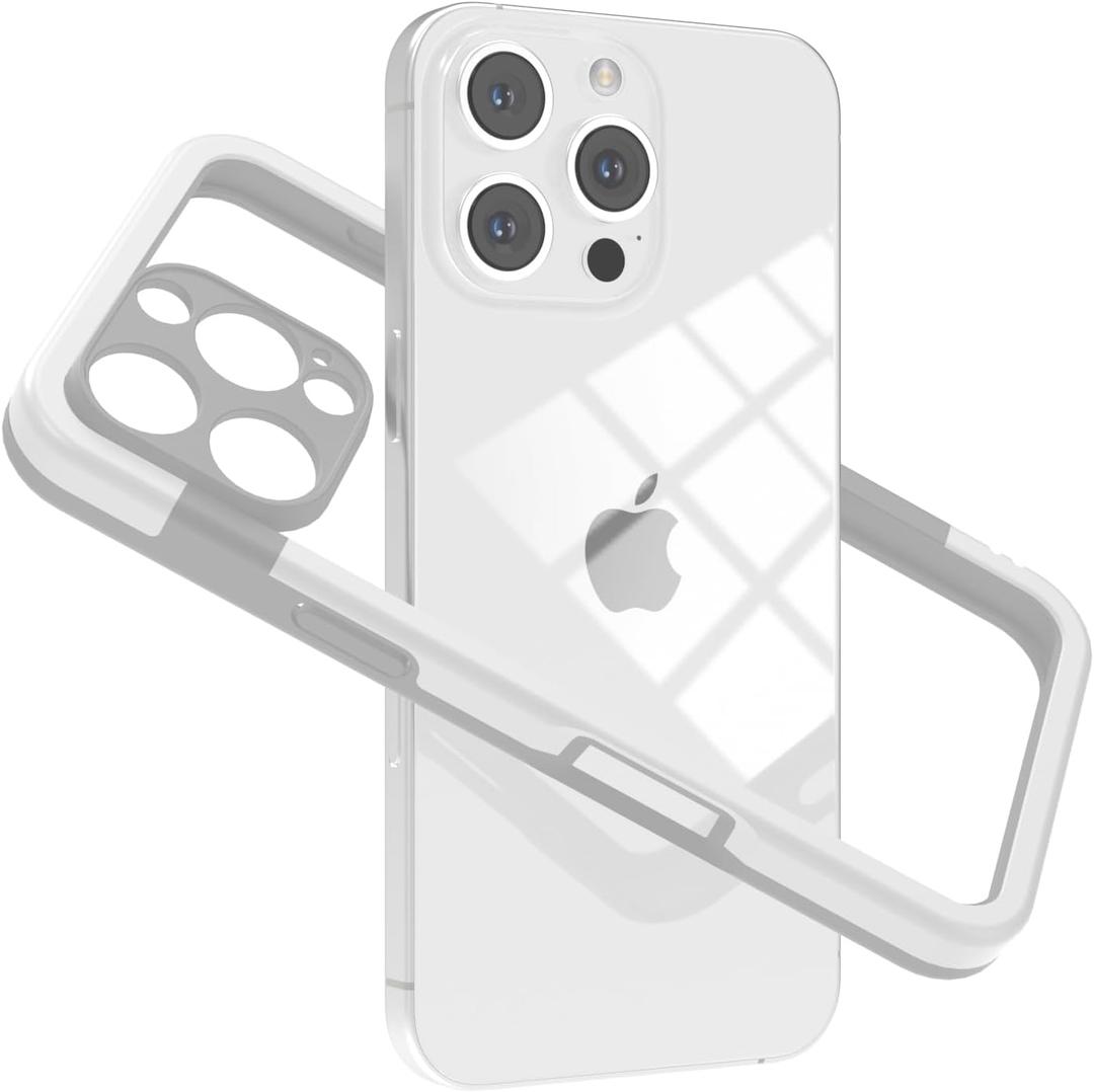 for iPhone 16 Pro Bumper Case, Hybrid Protection Heat Dissipation Frame Bezel No-Back Phone Cover Case 6.3" 2024 - White & Gray