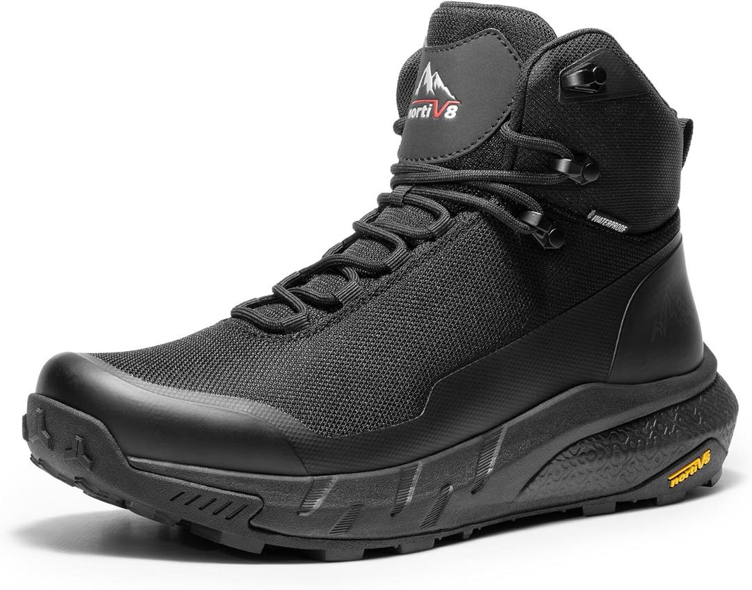 NORTIV 8 Men's Mid Waterproof Hiking Boots Outdoor Lightweight Breathable Trekking Camping Mountaineering Shoes HydroTrek (Black, US 8.5 EUR 41.5)