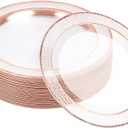 MATANA 20 Reusable 10 Inch Clear Plastic Party Plates Hammered Rose Gold Rim - Heavy Duty Dinner Plates, Elegant Fancy Plastic Plates for Wedding, Bridal Shower, Birthday Party, Events & Picnic