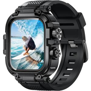 Goton IP68 Waterproof Rugged Band for Apple Watch 46mm/45mm/44mm with Case build-in Screen Protector  Heavy Duty Sport Strap Compatible with iWatch Series 10/9/8/7/6/5/4/SE (Black)