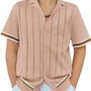 Arshiner Boys Knit Shirts Short Sleeve Button Down Shirt Vintage Fashion Casual Summer Beach Shirts for Kids 5-13 Years (Beige)