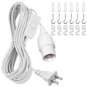 DiCUNO Hanging Lantern Extension Cord Cable, E26 Pendant Light Socket On Off Inline Cord Switch Control Lamp, Switch Close to Polarized Plug, 20 Feet (6M), White, 1-Pack