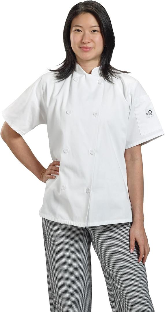 Mercer Culinary M60023WH2X Millennia Women's Short Sleeve Cook Jacket with Traditional Buttons, XX-Large, White