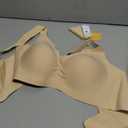 Scalloped Lift Bras for Women No Underwire Buttery Soft Push Up Wireless Bras V Neck Seamless Bralettes (Medium, Beige)