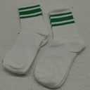 2 Pack White with Teal Stripe Crew Socks Made in USA