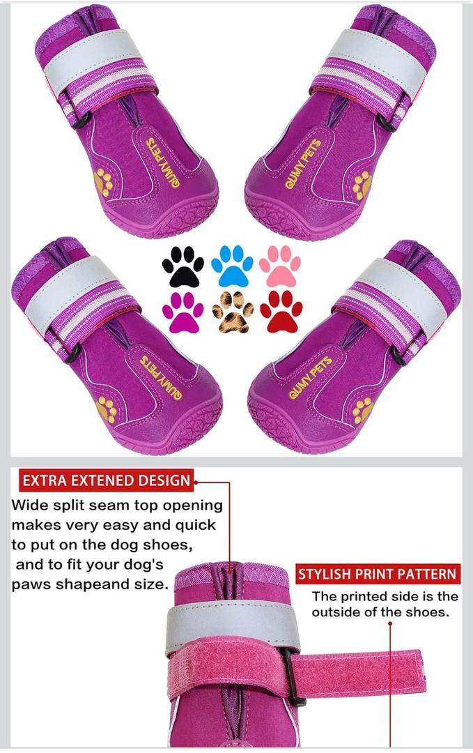 QUMY Dog Shoes for Hot Pavement, Dog Snow Boots & Paw Protectors for Winter
Dog Booties Medium Large Size Dogs, Water-resistant in the Rain, Outdoor Walking, Indoor Hardfloors Skid-resistant Sole