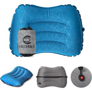 Crisonky Camping Pillow - Inflatable Pillow - Travel Pillows for Backpacking & Airplane, Lumbar Support 2.0 Blow Up Pillow, Ultralight Compressible, Comfortable, Ergonomic Pillows