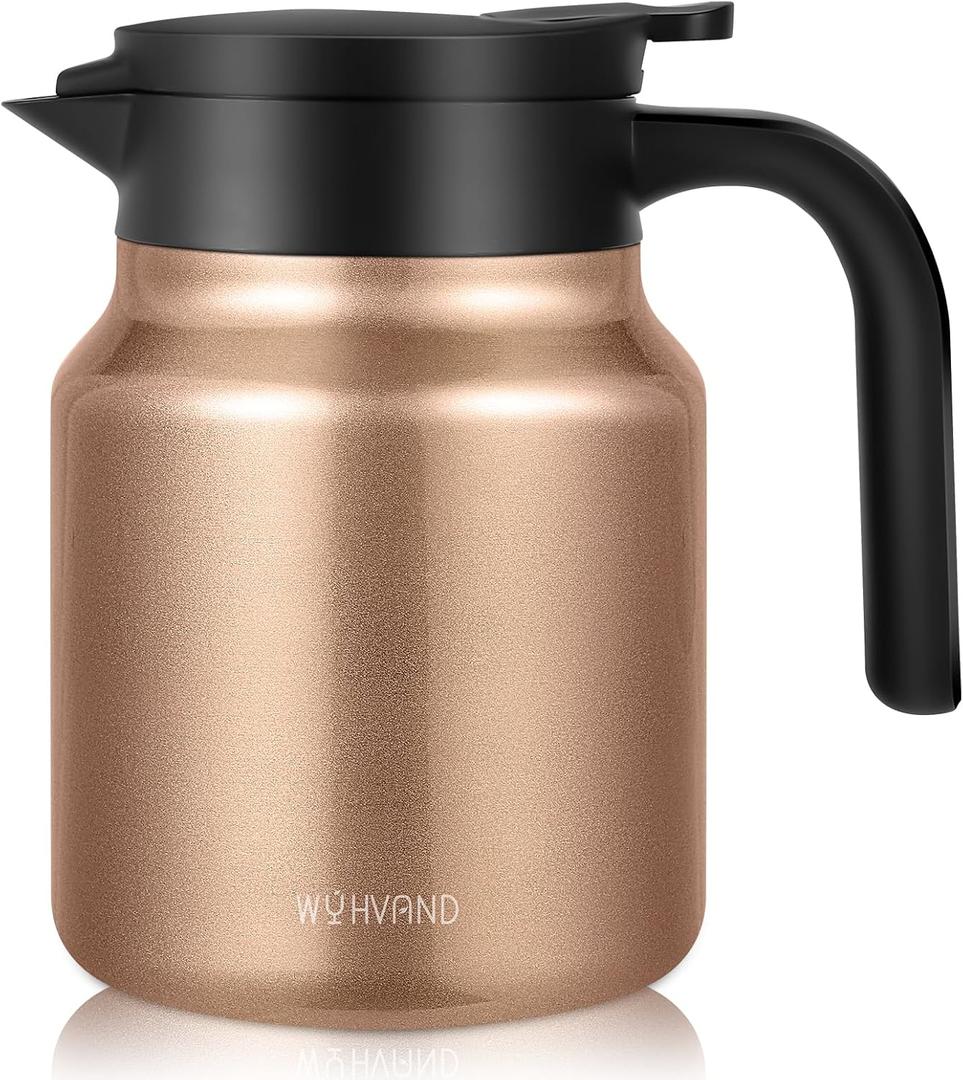 34oz Thermal Coffee Carafe for Home & Office, 12H Hot Insulated Pitcher with Drip-Free V-Spout and Easy Clean 2.75" Wide Mouth, Copper