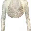 Womens Crop Cardigan Lace Shrug Bell Sleeve Tie Front Top Sexy Sheer Bolero Going Out Outfits, Size XL