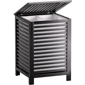 SMIBUY Double Laundry Hamper with Lid, 120L Bamboo Laundry Basket with Removable Liner Bag, 2-Section Clothes Divider Laundry Sorter for Laundry Room, Bathroom, Bedroom (Black)