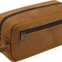 Ringsun Genuine Leather Toiletry Bag, Hanging Makeup Bag with Large Capacity for Women Men, Handcrafted Vintage Travel Toiletry Bag for Accessories, Shampoo, Full-size Container, Toiletries