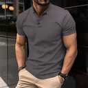 Men's Short Sleeve Henley Shirt - Premium Fitted for Men - Comfortable Casual Daily Wear (Gray, M)