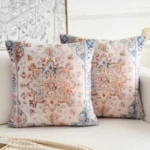 Boho Throw Pillow Covers 18x18 inch Set of 2,Boho Vintage Carpet Pattern Antique Ethnic Decor Double Sided Pattern Cushion Cover Soft Pillow Case Living Sofa Room Bed Square Pillow Cover