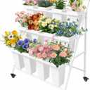 PROLEE Flower Stand with 12 Buckets, Flower Display Stand with Wheels, Flower Cart, Moving Florist Bouquet Shelf, Triangular (White)