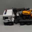 Extra Large Tow Truck Toy, Scania 19 Friction Powered Transport Truck Crane Vehicle Toy with Excavator Toy, Lights and Sounds, Gifts for Toddler Boys Girls
