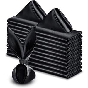 VACVELT 50 Pack Black Satin Napkins 17x17 Inch Wedding Napkins Bulk, Decorative Elegant Dinner Napkins Square Table Napkins Decor, Silky Satin Cloth Napkins for Restaurant Banquet Graduation Party