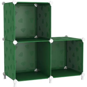 UNKU 3 Cube Storage Organizer, Bookcase Bookshelf with Pattern, Closet Organizer Cabinet, Storage Cube Shelf, Open Storage Shelves for Bedroom, Living Room, Home Office, Green