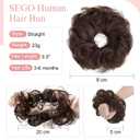 SEGO Human Hair Messy Bun Hairpieces Real Scrunchies Wavy Curly Tousled Updo Donut Chignon Ponytail Extensions for Women Girls-#02 Dark Brown