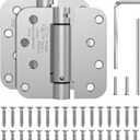 JIW Self Closing Door Hinges 4 Inch, 2 Pack Spring Loaded Door Hinge with 5/8'' Radius Corners, Adjustable Tension for Garage, Front and Back Door, UL Listed, Brushed Nickel