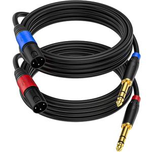Jozzai (2Pack /10 FT) Male XLR to 1/4 Inch (6.35mm) TRS Mono Jack Microphone Cable, Balanced 3 Pin XLR to Quarter inch TRS Plug Mic Cord for Dynamic Microphone