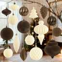 18Pcs Velvet Christmas Tree Ornaments Set, Flocked Hanging Christmas Balls Ornaments, Shatterproof Khaki Brown White Hanging Balls Decorations Assortment for Xmas Tree Holiday Winter Party Decor