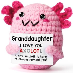 Tmtains Positive Crochet Axolotl Gift Funny Emotional Support Handmade Plush Gifts for Granddaughter Mini Mental Health Encouragement Inspirational Birthday Room Office Decor, Pink