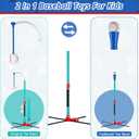 3-in-1 Baseball Set for Kids: Hanging Batting Tee + T Ball Stand Set Auto Ball Launcher for Toddlers & Youth Adjustable Height with 6 balls 2 Bats Outdoor&Indoor Toys Sports Gifts for 3-12 years old
