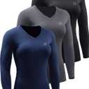 NELEUS Women's 3 Pack Compression Shirts Long Sleeve Yoga Athletic Running T Shirt (V-neck: Black/Grey/Navy Blue,3 Pack)