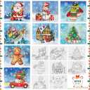 Cinpode Christmas Pre Drawn Canvas to Paint for Adults Kids - 8x10 Inches Pre Printed Framed Canvases Set for Sip and Paint Party, Pre Sketched Canvas for DIY Craft, Home Decors