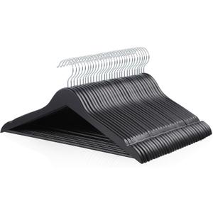 Amazon Basics Wood Suit Clothes Hangers for Closet Organizer, Black, 30-Pack